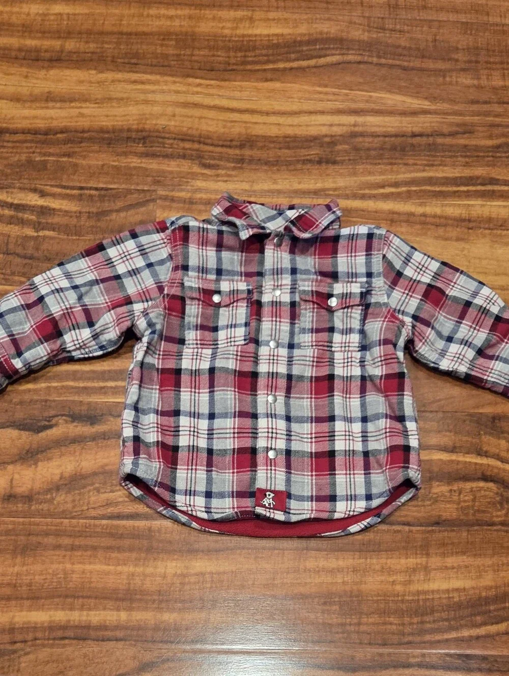 Gymboree EUC 18-24 Months Gray/Red Fleece Lined Shacket